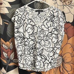 White House Black Market - Black and White Floral V-Neck Blouse